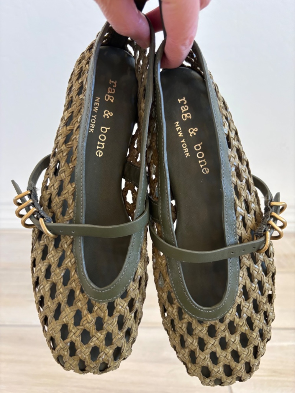 rag & bone Spire Woven Mary Jane Flats Loden Green Sz 37 US 7 - Picture 8 of 12